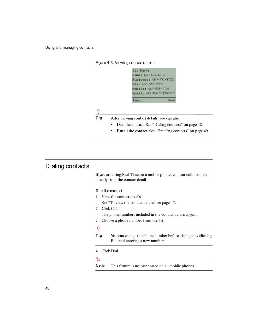 Sybase 4.1 manual Dialing contacts 