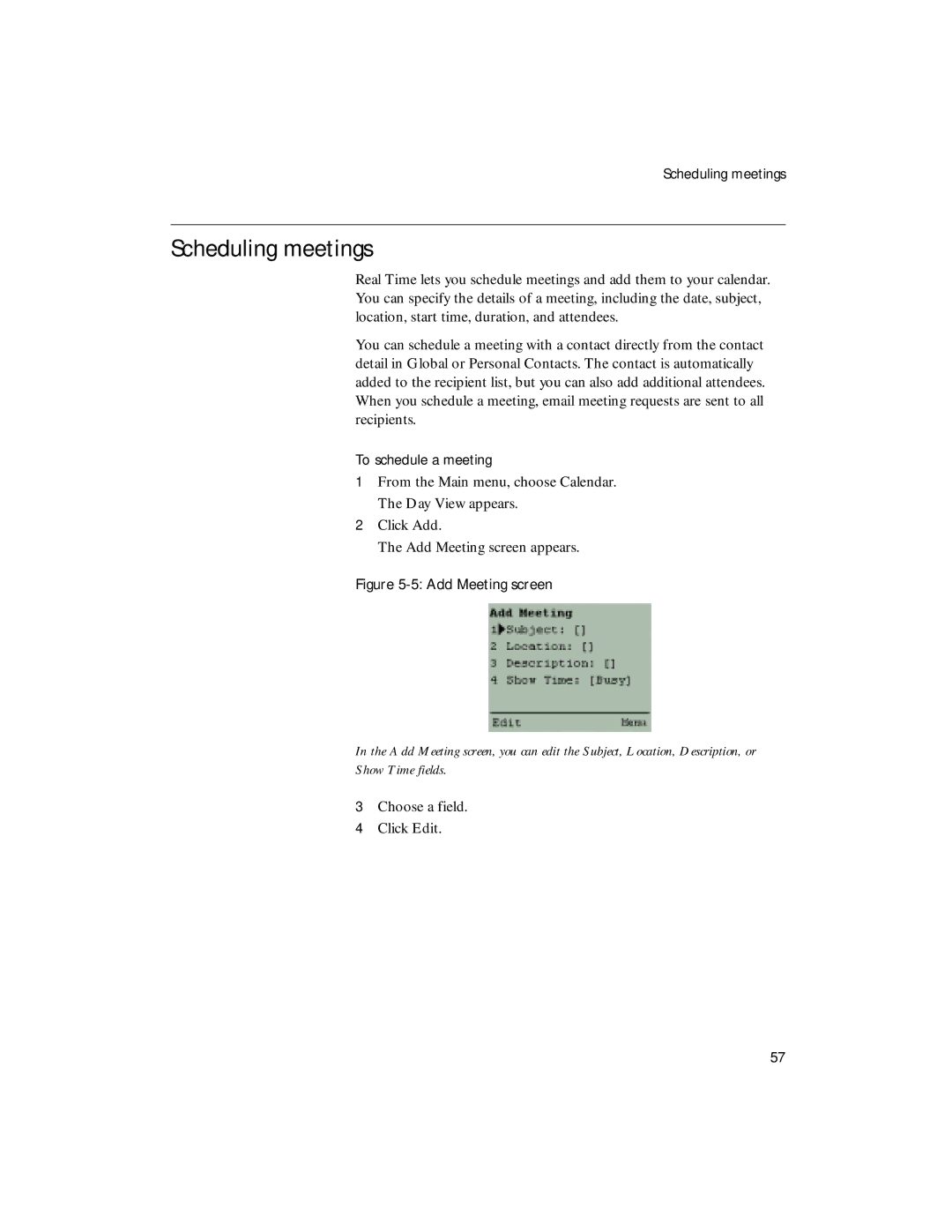 Sybase 4.1 manual Scheduling meetings, Add Meeting screen 