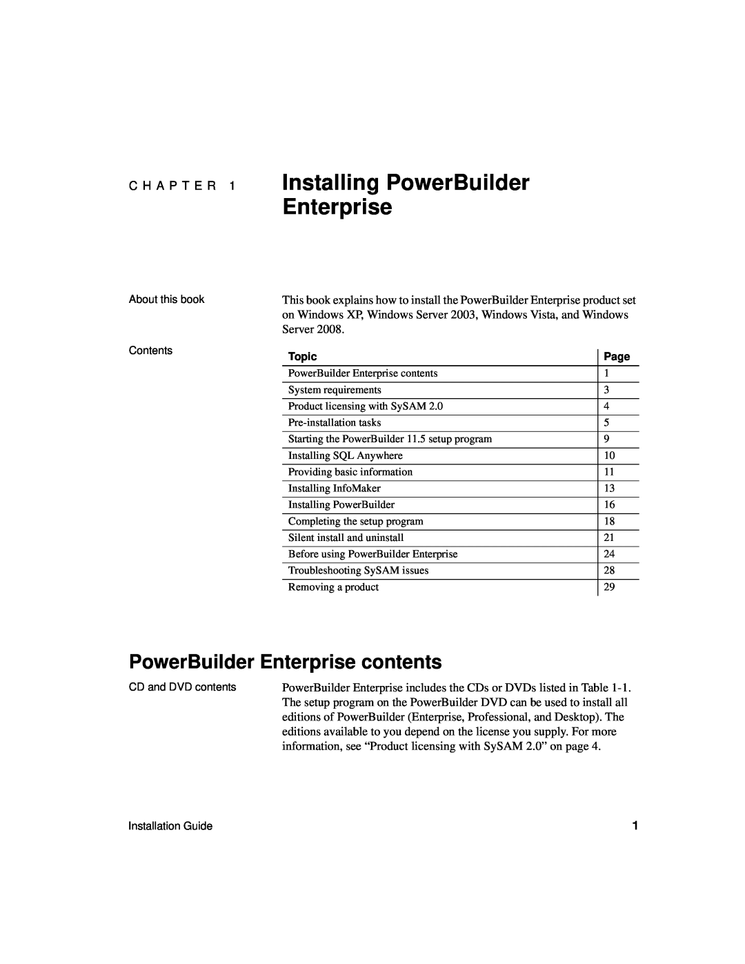 Sybase 6131765115041SS manual Installing PowerBuilder Enterprise, PowerBuilder Enterprise contents 