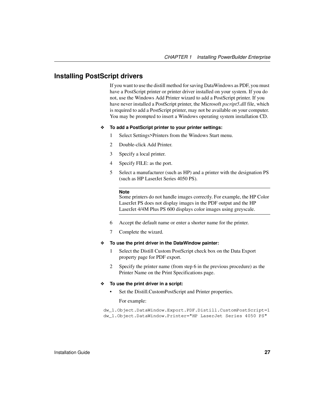 Sybase 6131765115041SS manual Installing PostScript drivers, To add a PostScript printer to your printer settings 