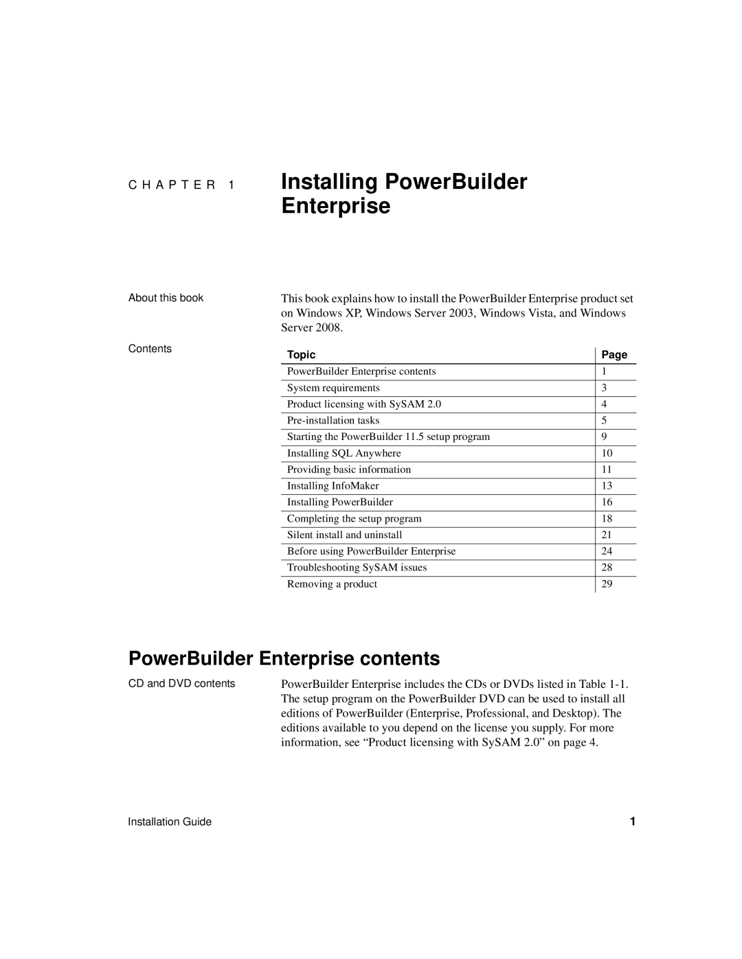 Sybase 6131765115041SS manual Installing PowerBuilder Enterprise, PowerBuilder Enterprise contents 