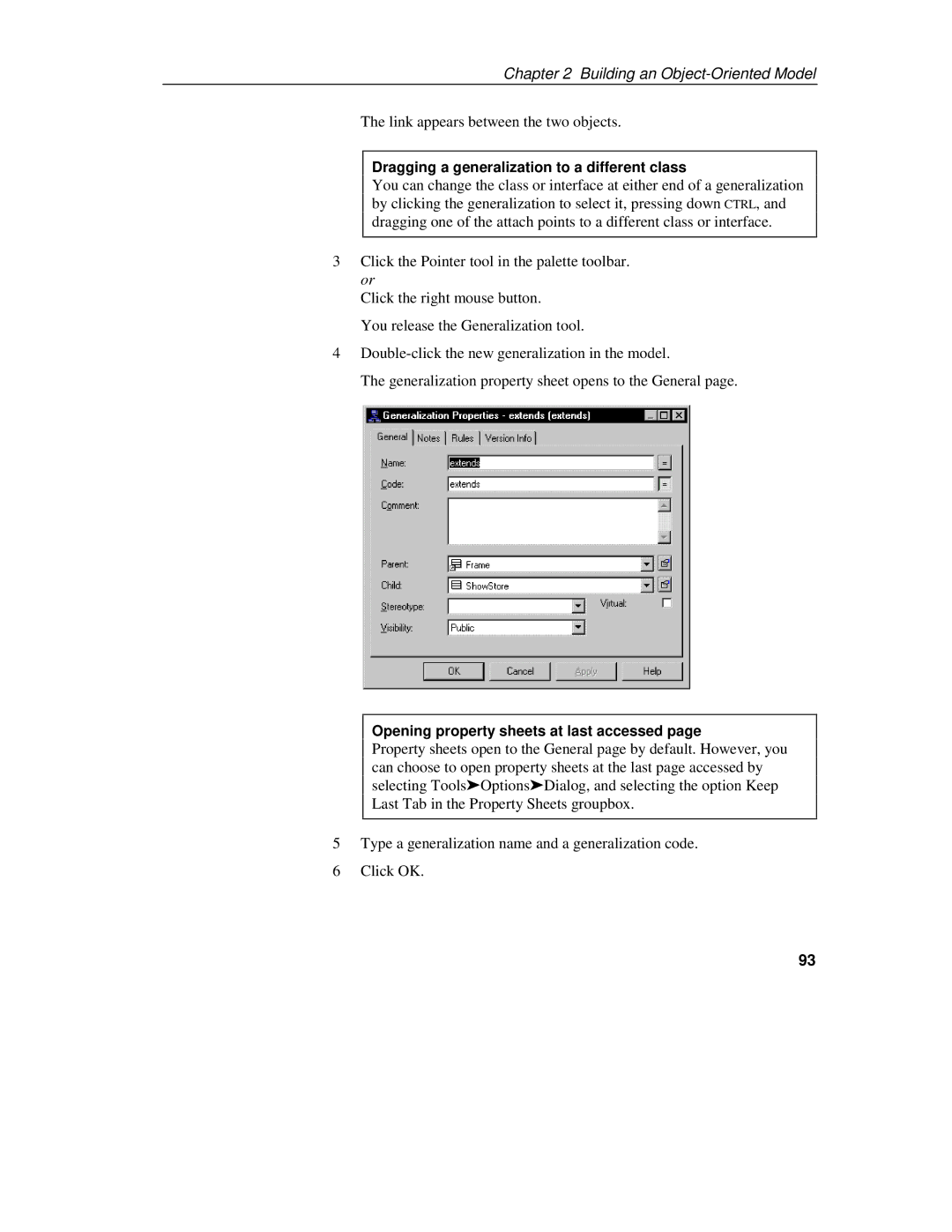 Sybase 7.5 manual Link appears between the two objects, Dragging a generalization to a different class 