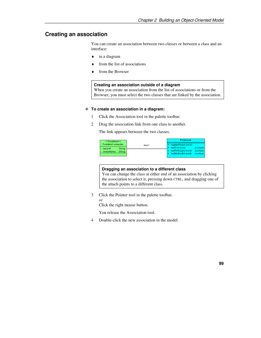 Sybase 7.5 manual Creating an association outside of a diagram, To create an association in a diagram 