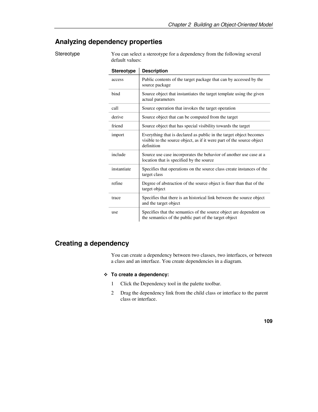 Sybase 7.5 manual Creating a dependency, To create a dependency, 109 