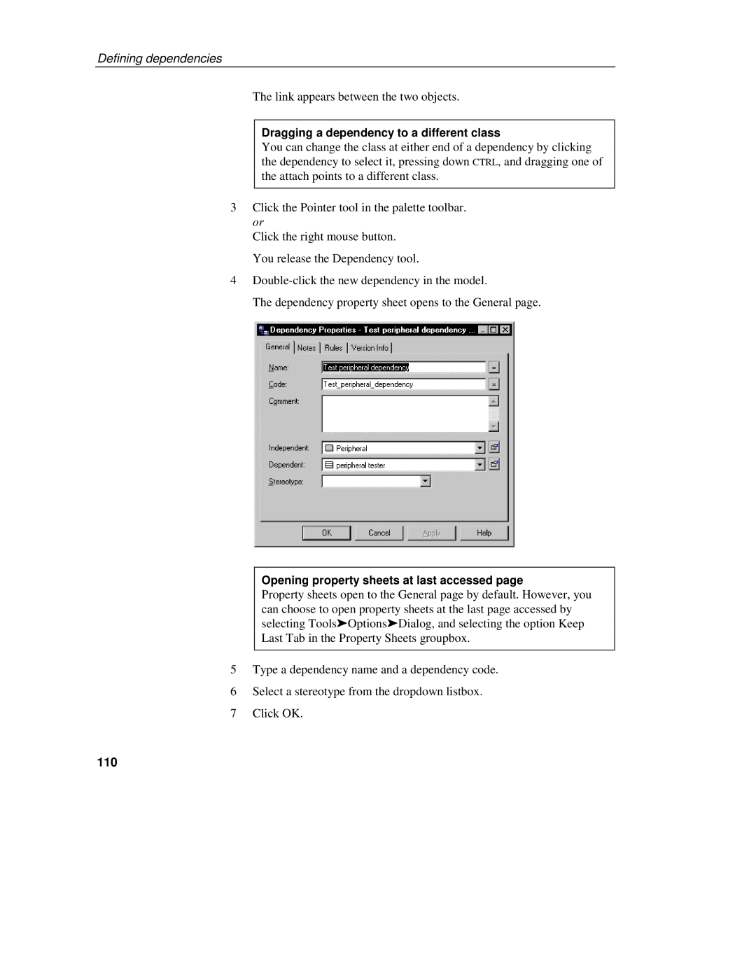 Sybase 7.5 manual Dragging a dependency to a different class, 110 