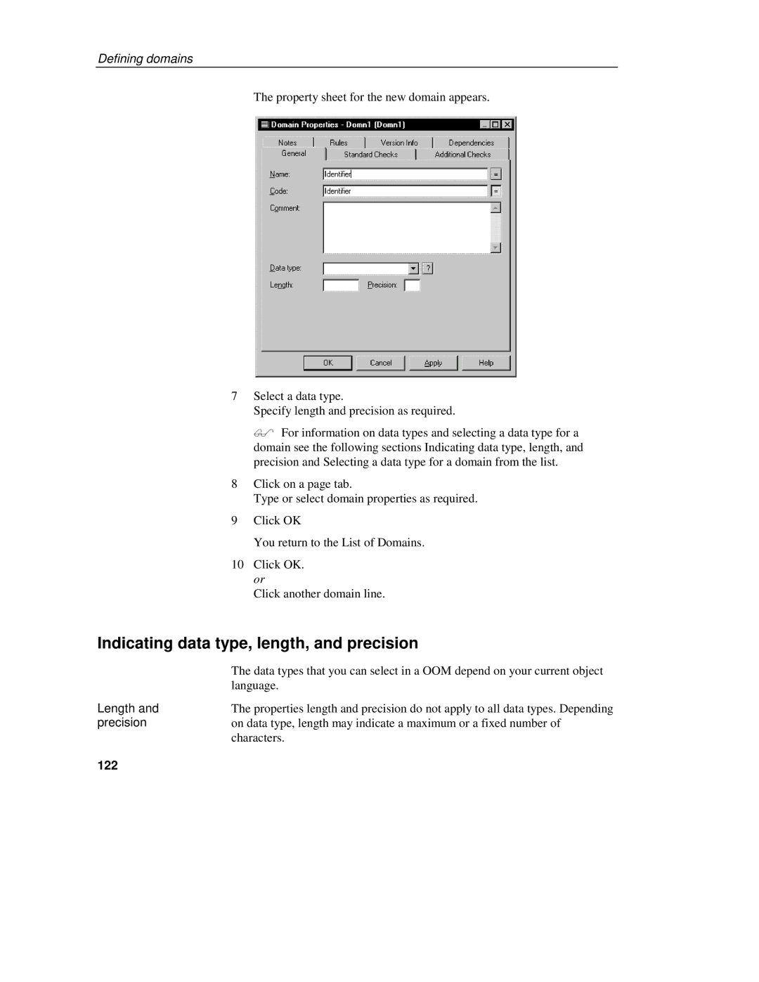 Sybase 7.5 manual Indicating data type, length, and precision, Length, Precision, 122 