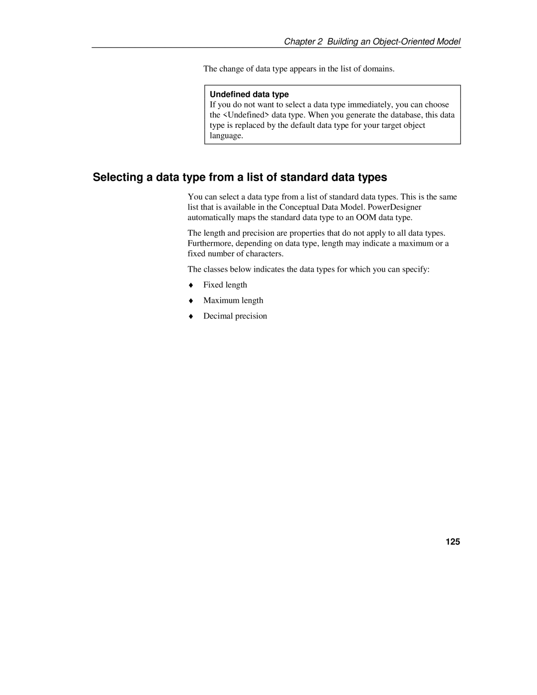 Sybase 7.5 Selecting a data type from a list of standard data types, Change of data type appears in the list of domains 