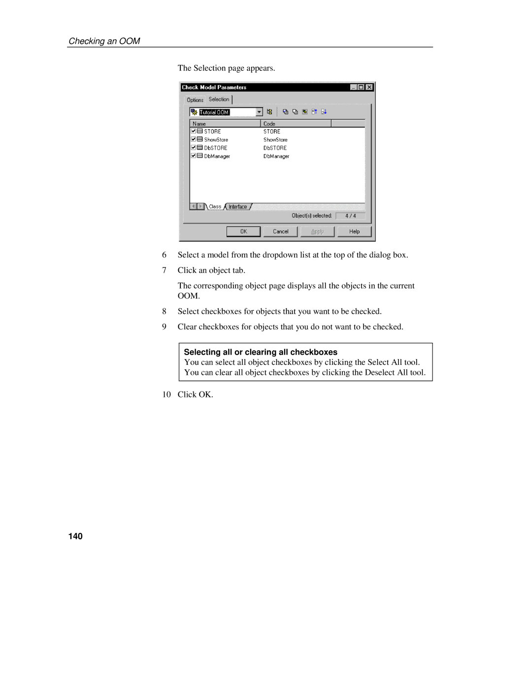 Sybase 7.5 manual Selecting all or clearing all checkboxes, 140 