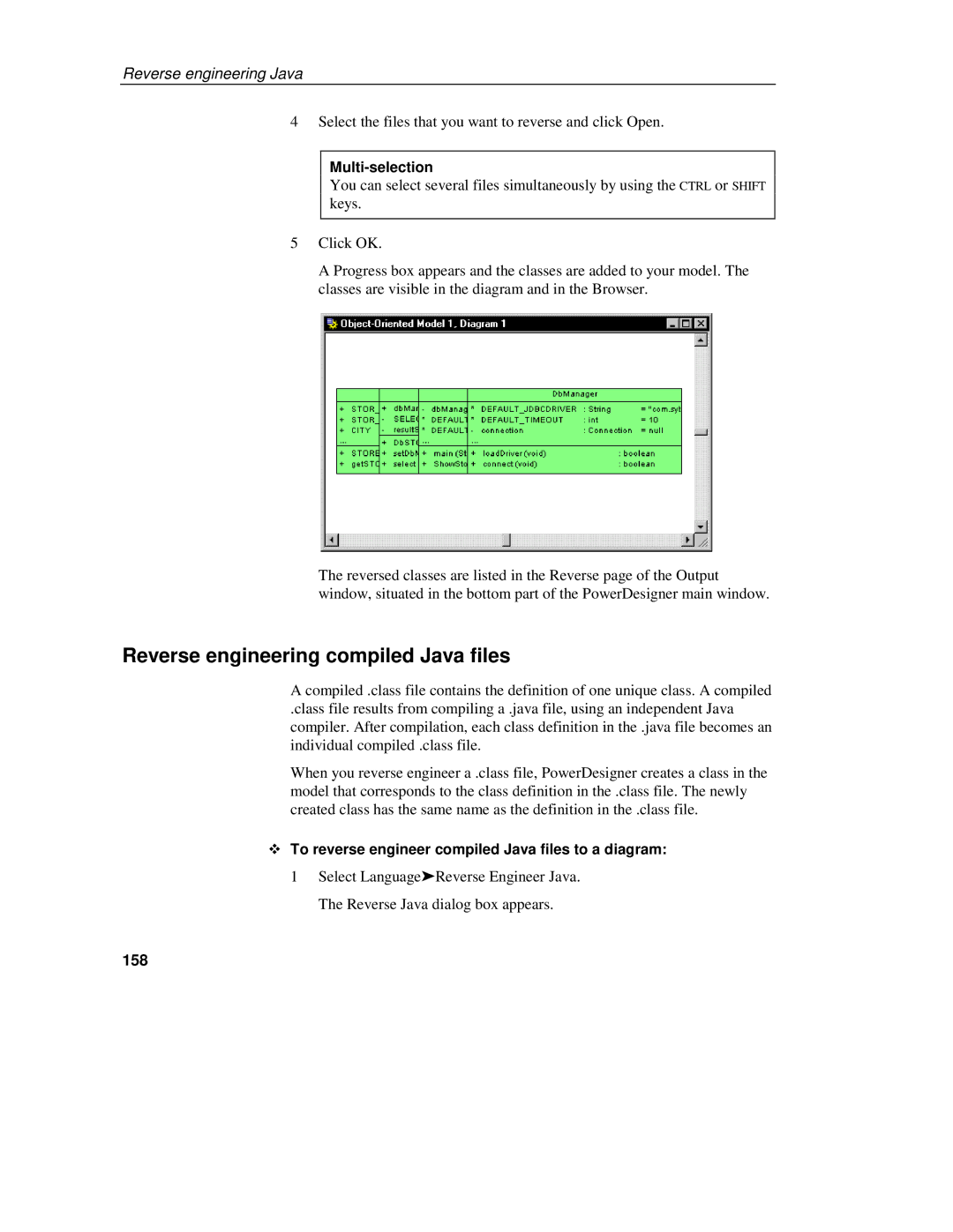 Sybase 7.5 Reverse engineering compiled Java files, Multi-selection, To reverse engineer compiled Java files to a diagram 