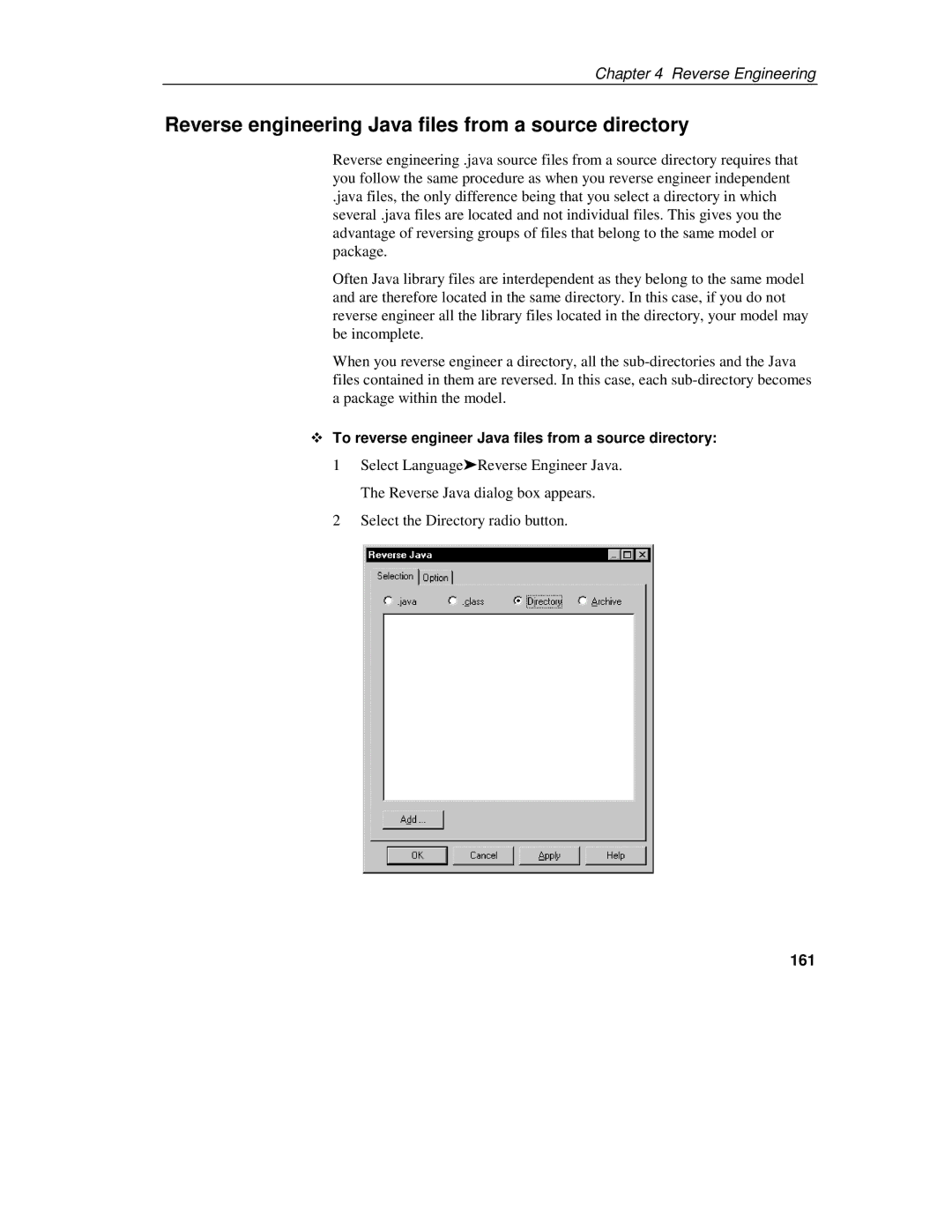 Sybase 7.5 Reverse engineering Java files from a source directory, To reverse engineer Java files from a source directory 