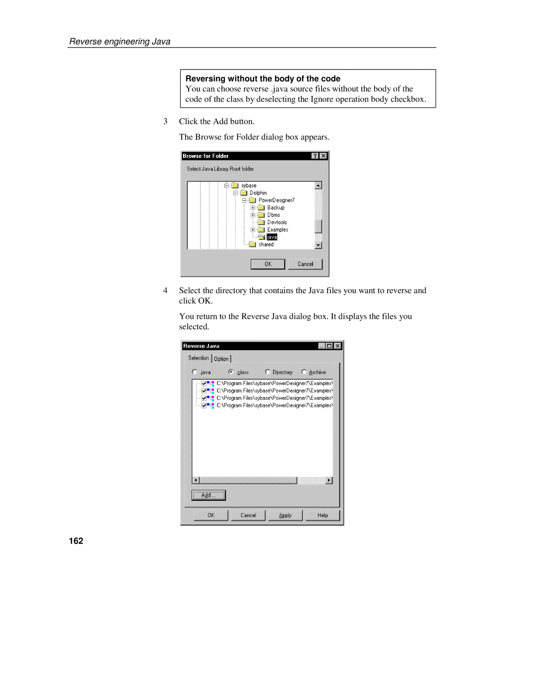 Sybase 7.5 manual Reversing without the body of the code, 162 