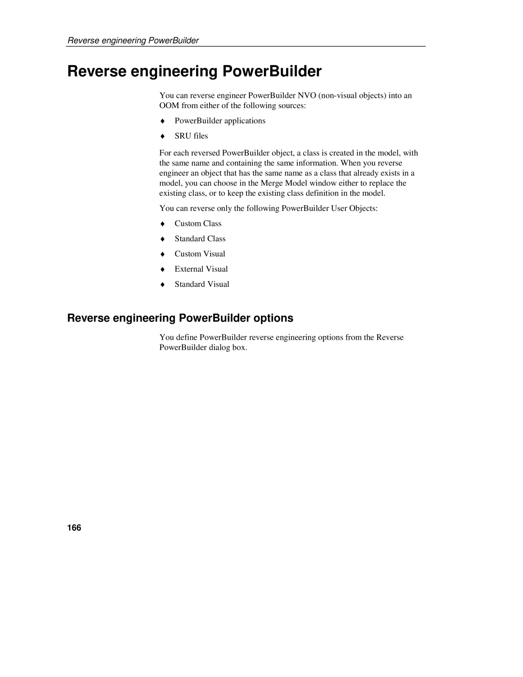 Sybase 7.5 manual Reverse engineering PowerBuilder options, 166 