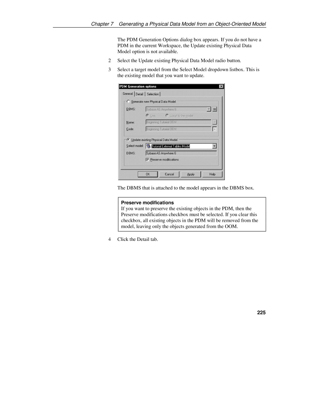 Sybase 7.5 manual Preserve modifications, 225 