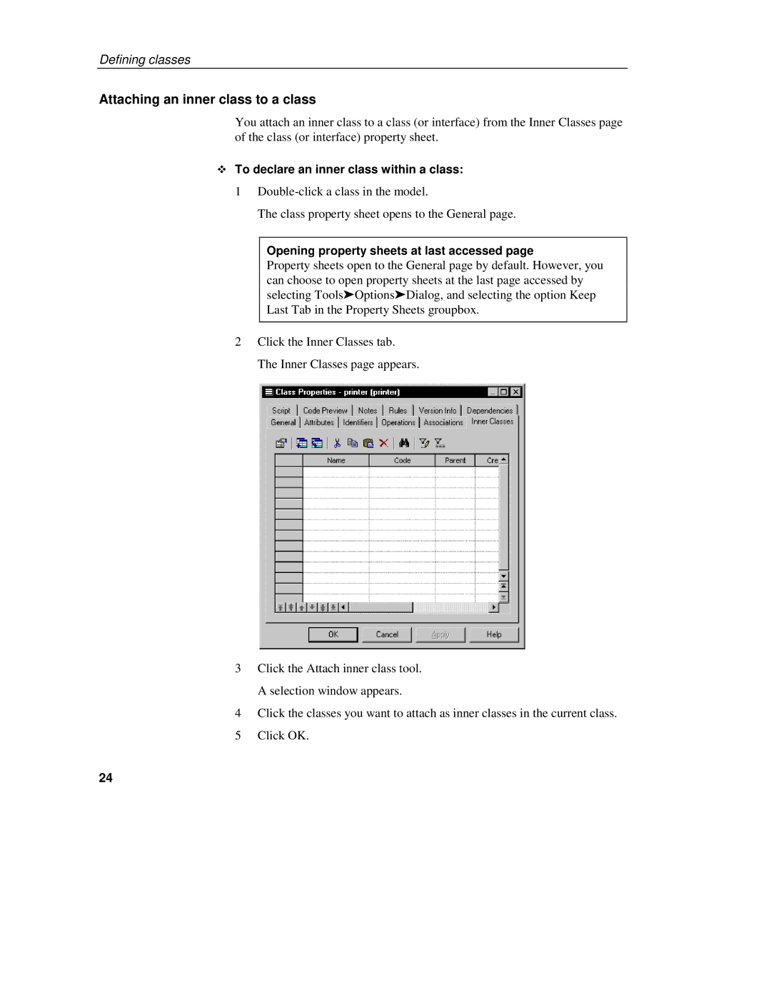 Sybase 7.5 manual Attaching an inner class to a class, To declare an inner class within a class 