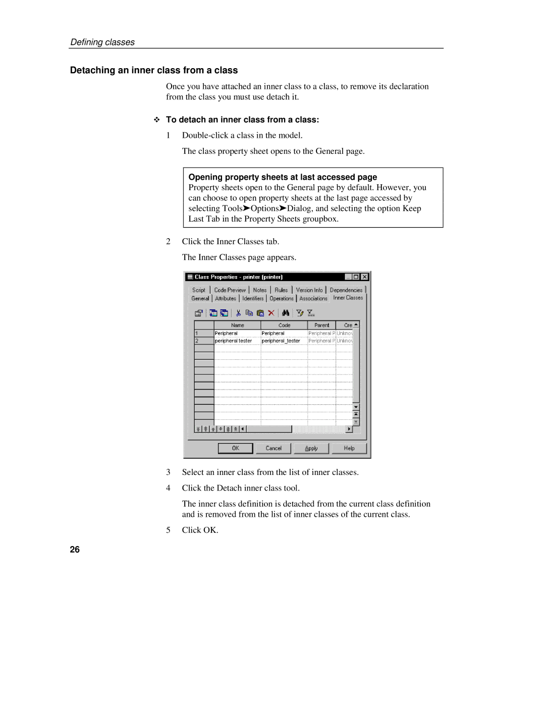 Sybase 7.5 manual Detaching an inner class from a class, To detach an inner class from a class 