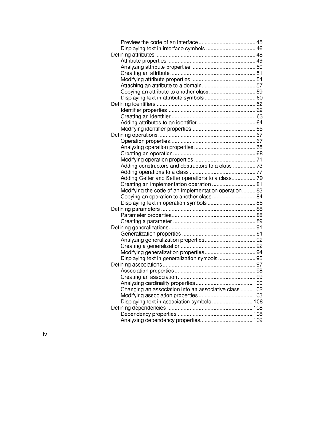 Sybase 7.5 Modifying the code of an implementation operation, 100, Changing an association into an associative class 102 