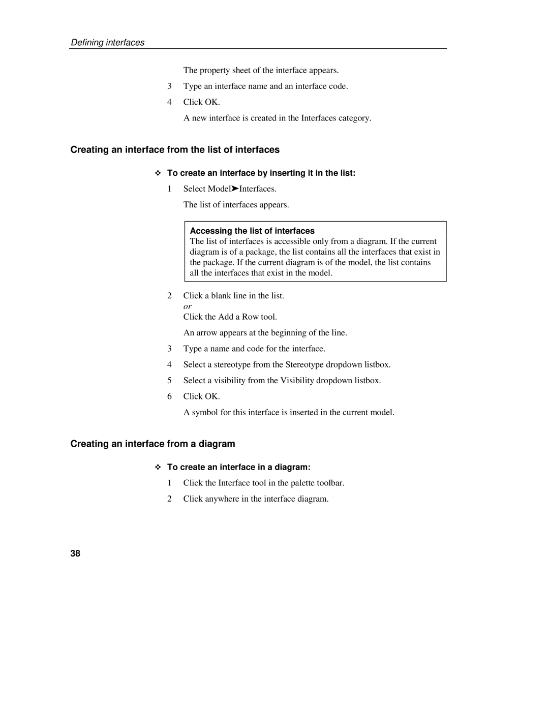 Sybase 7.5 manual Creating an interface from the list of interfaces, Creating an interface from a diagram 