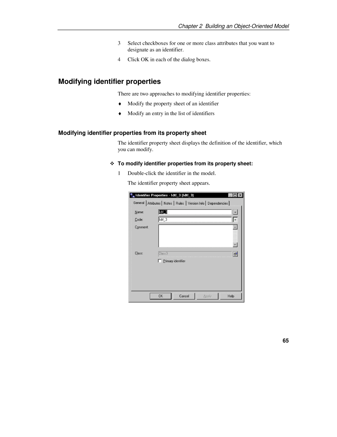 Sybase 7.5 manual Modifying identifier properties from its property sheet 