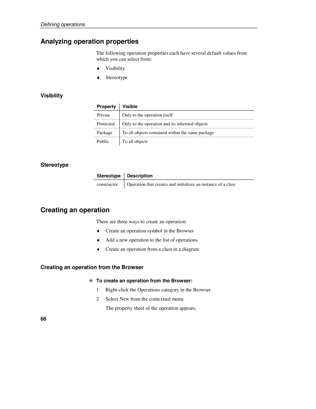 Sybase 7.5 manual Analyzing operation properties, Creating an operation from the Browser 