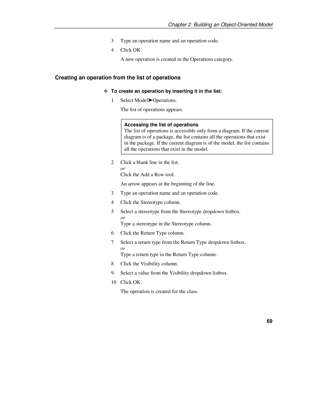 Sybase 7.5 manual Creating an operation from the list of operations, To create an operation by inserting it in the list 