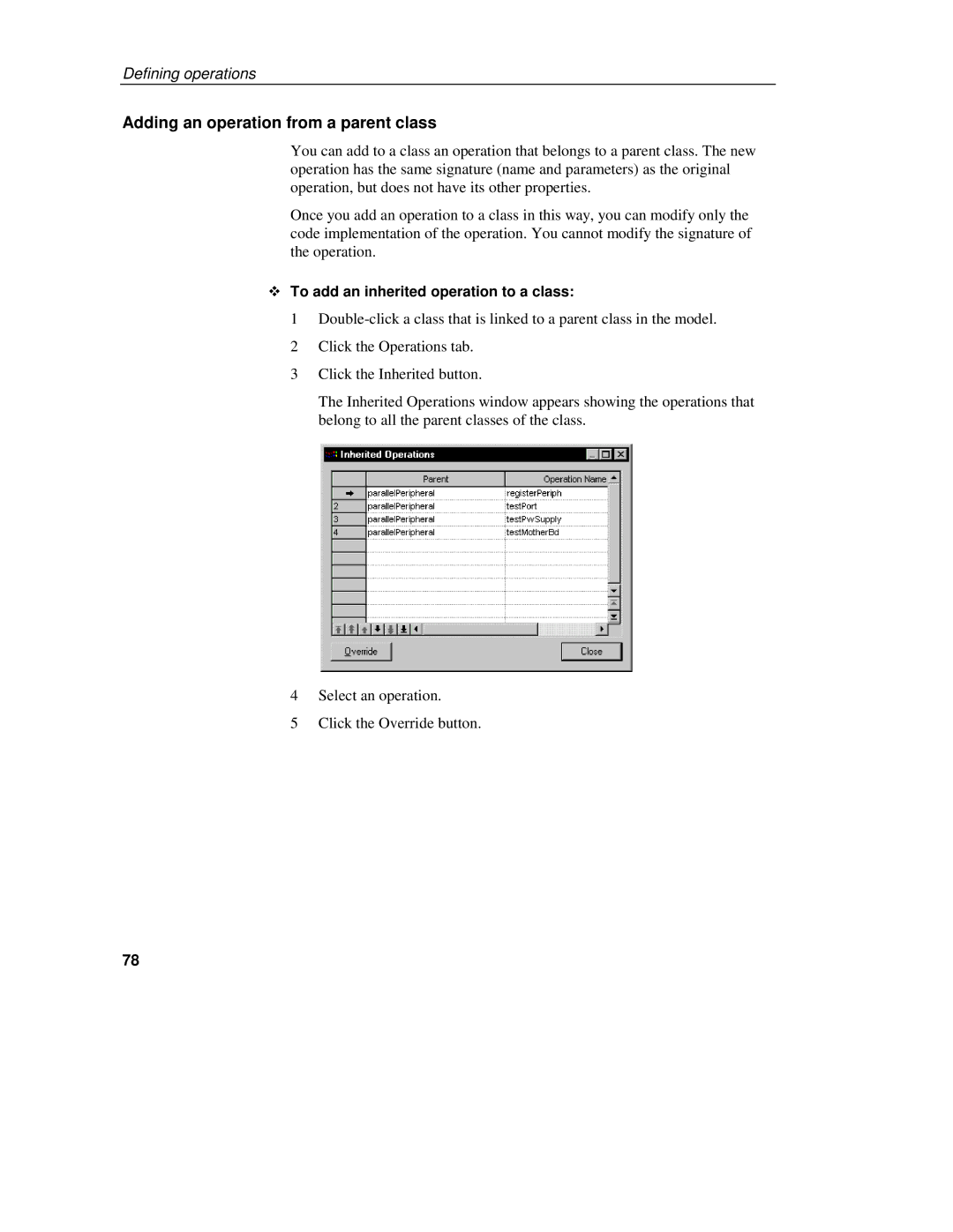 Sybase 7.5 manual Adding an operation from a parent class, To add an inherited operation to a class 