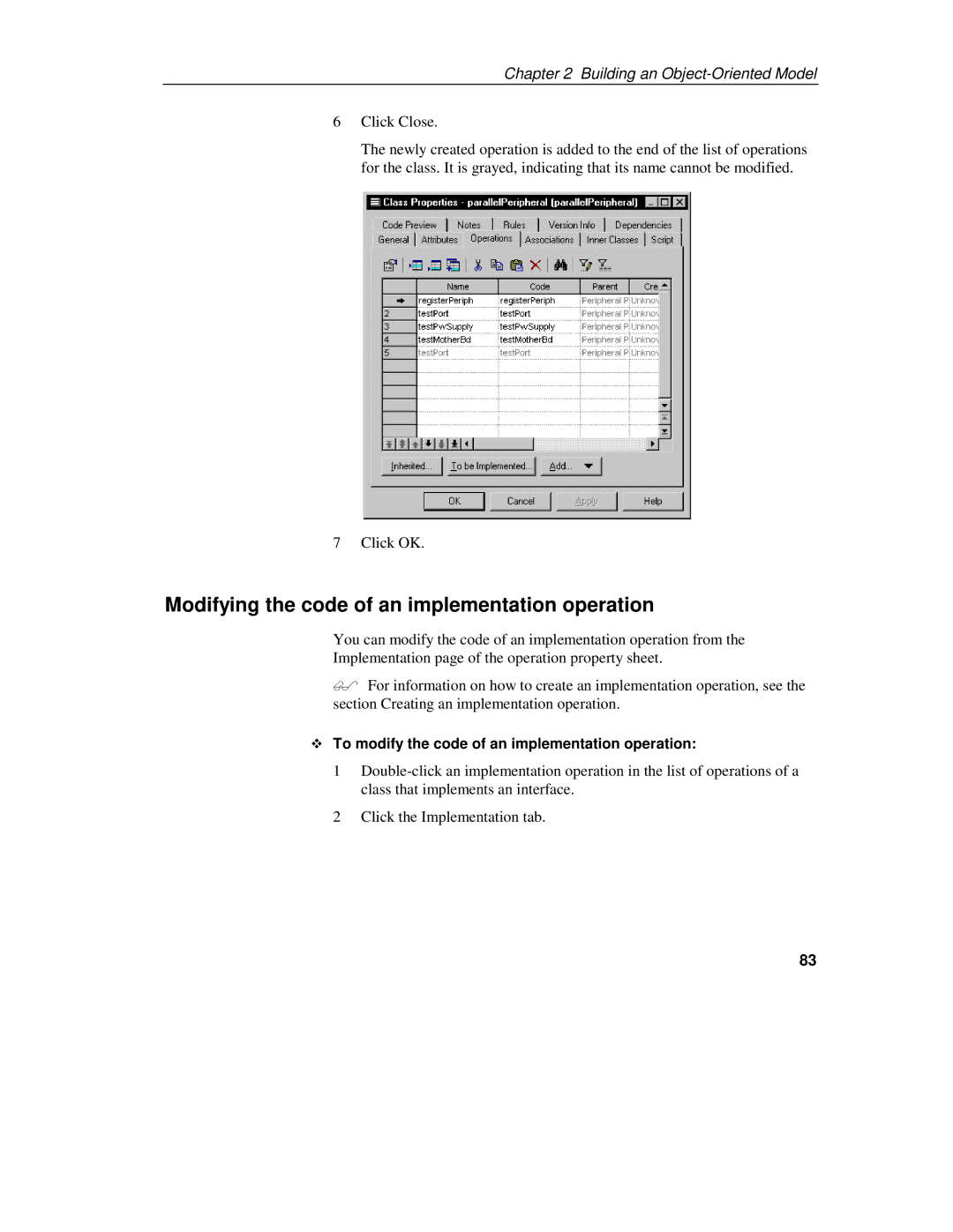 Sybase 7.5 manual Modifying the code of an implementation operation, To modify the code of an implementation operation 