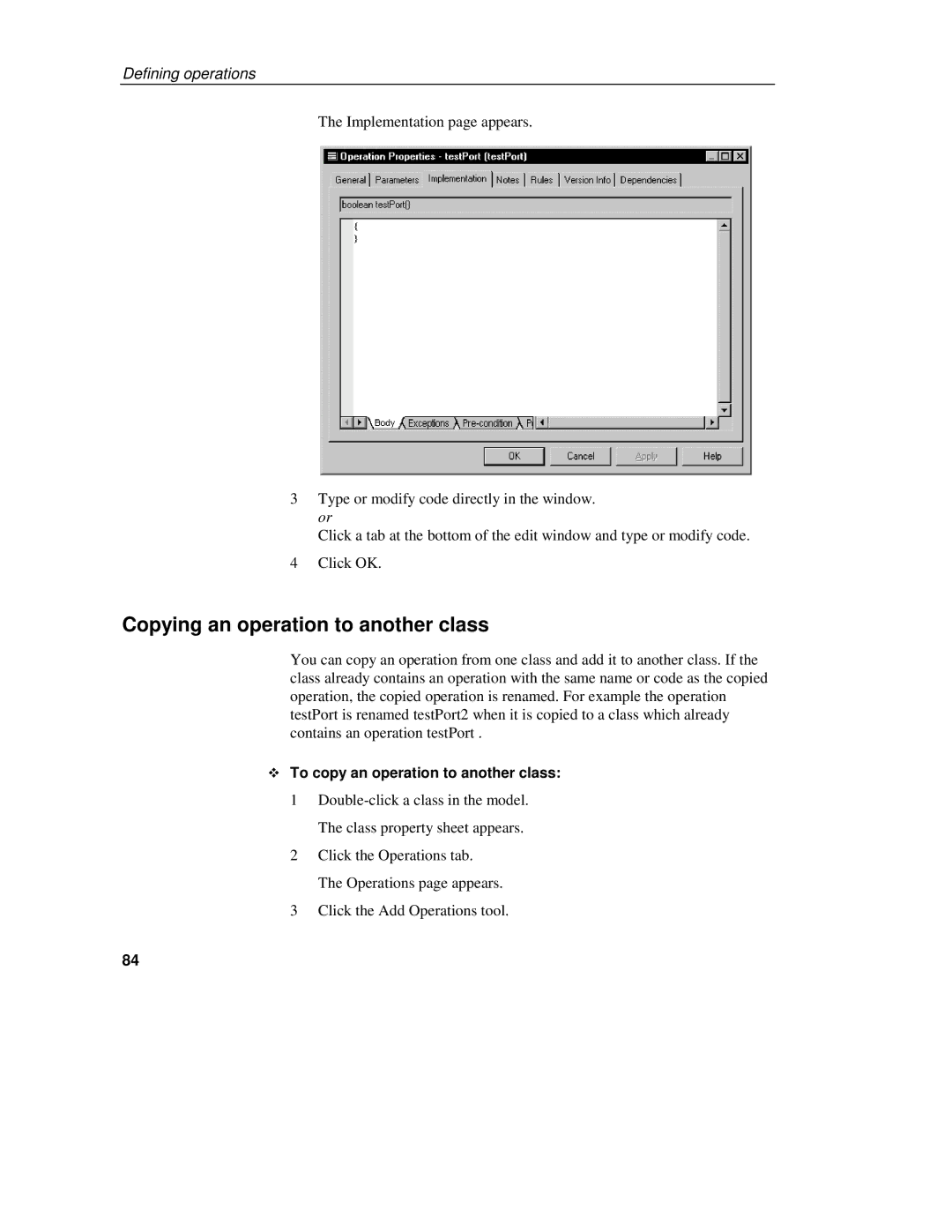 Sybase 7.5 manual Copying an operation to another class, To copy an operation to another class 