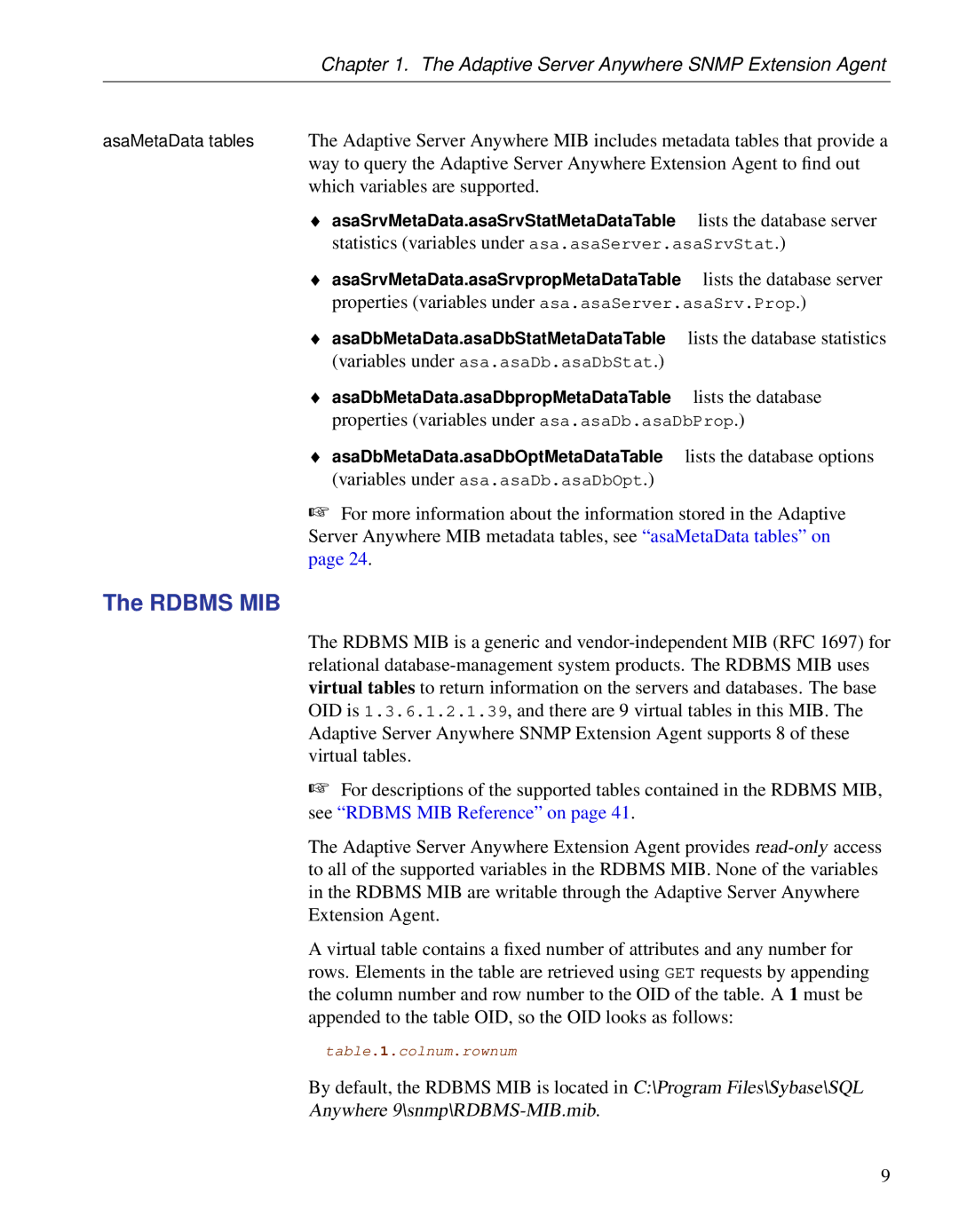 Sybase Adaptive Server Anywhere SNMP Extension Agent manual Rdbms MIB 