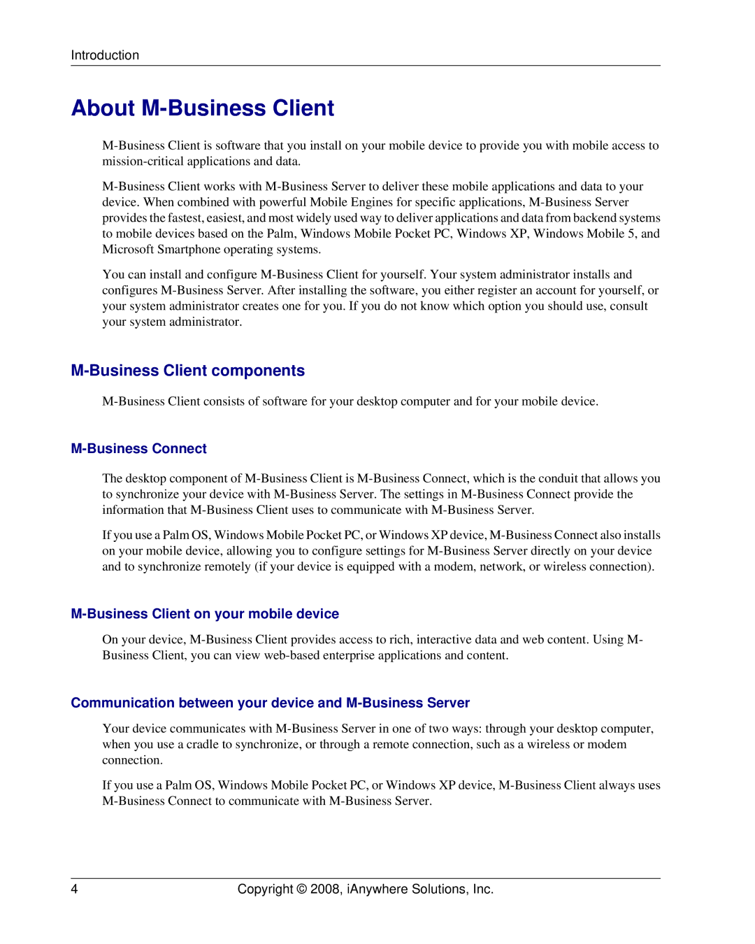 Sybase DC00297-01-0670-01 manual About M-Business Client, Business Client components, Business Connect 