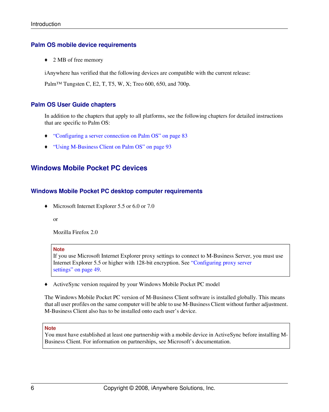 Sybase DC00297-01-0670-01 manual Windows Mobile Pocket PC devices, Palm OS mobile device requirements 