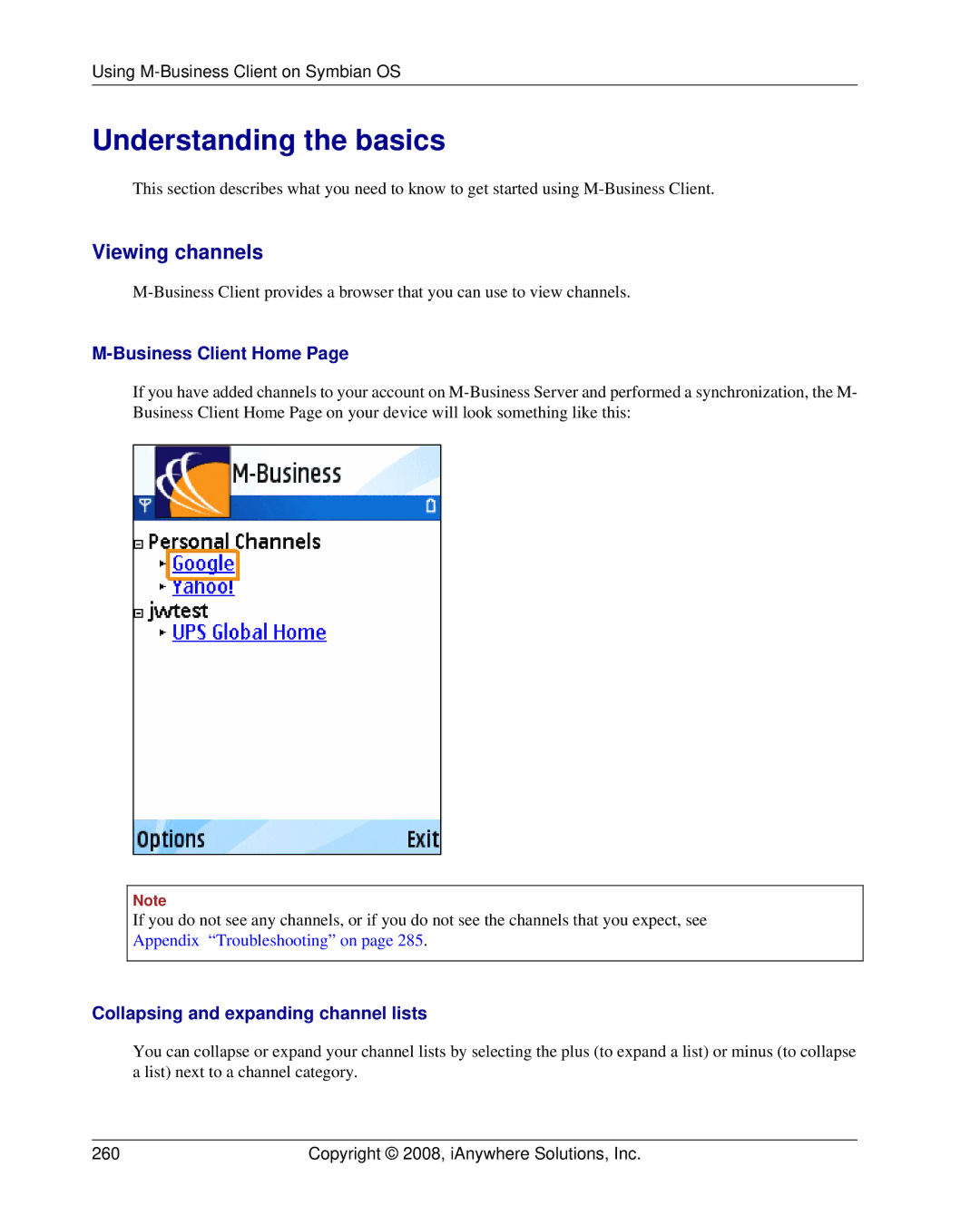 Sybase DC00297-01-0670-01 manual Using M-Business Client on Symbian OS, Copyright 2008, iAnywhere Solutions, Inc 