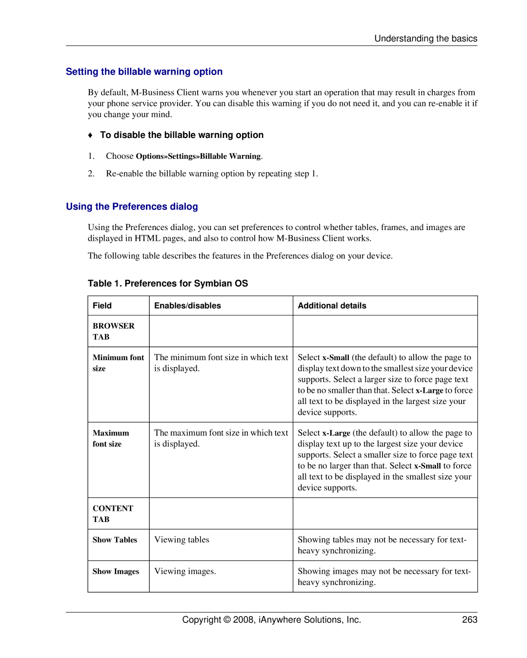 Sybase DC00297-01-0670-01 manual Setting the billable warning option, To disable the billable warning option 