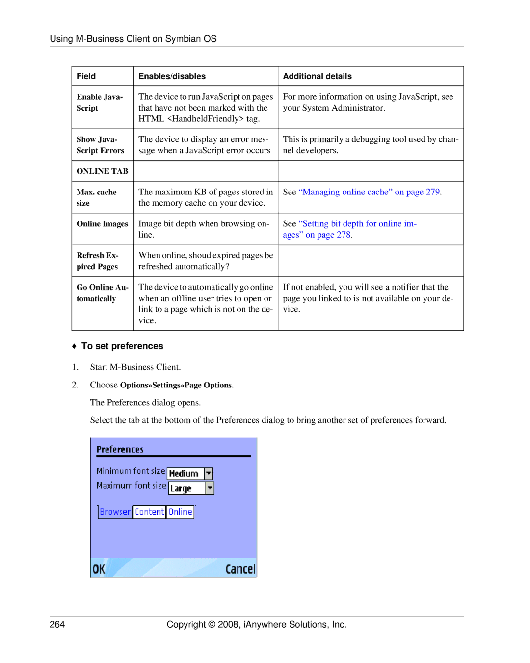 Sybase DC00297-01-0670-01 manual To set preferences, Copyright 2008, iAnywhere Solutions, Inc 