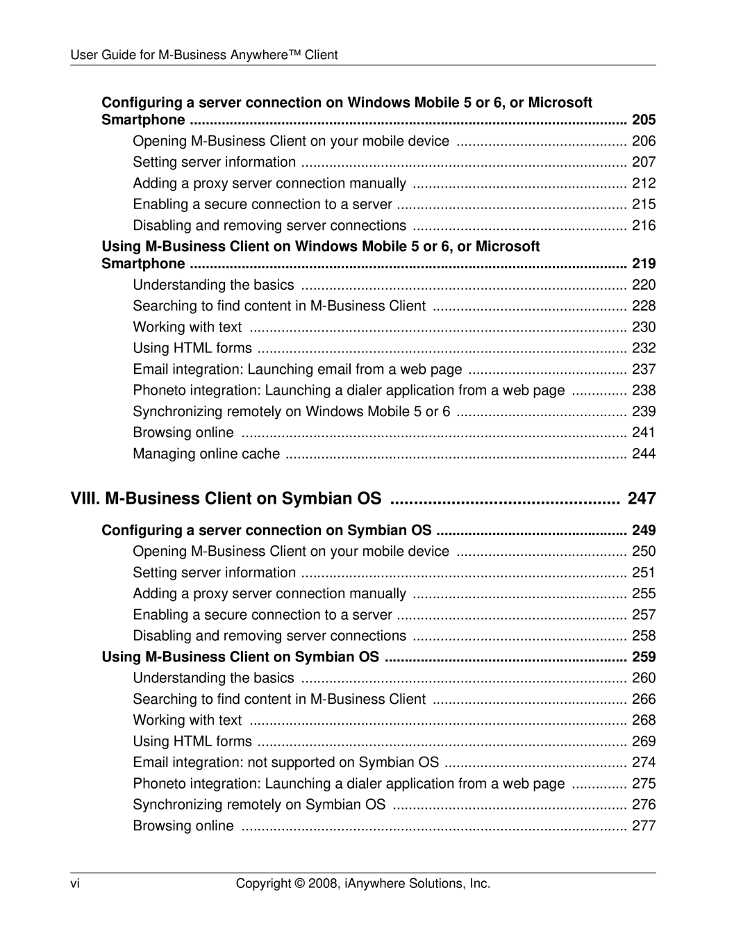 Sybase DC00297-01-0670-01 manual VIII. M-Business Client on Symbian OS 247 