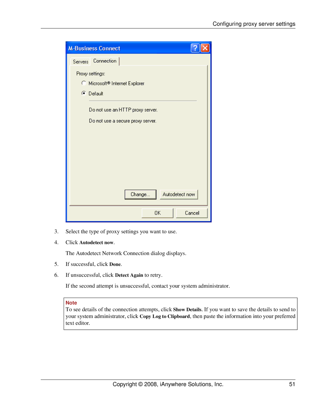 Sybase DC00297-01-0670-01 manual Select the type of proxy settings you want to use 