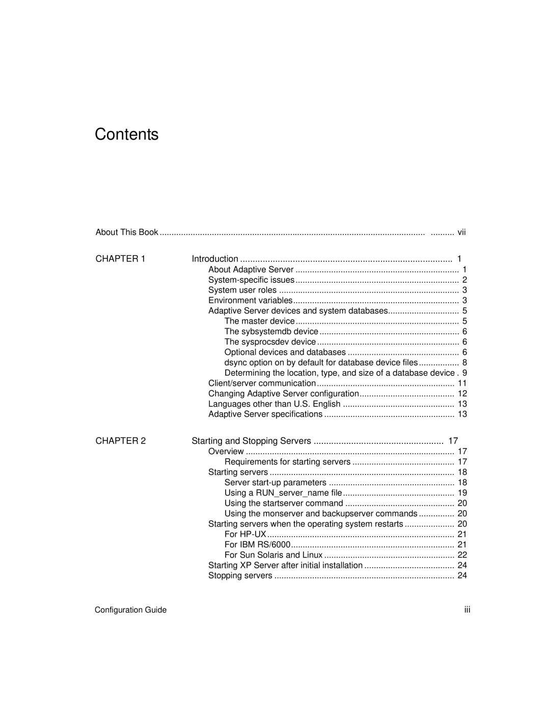 Sybase DC35823-01-1500-04 manual Contents 