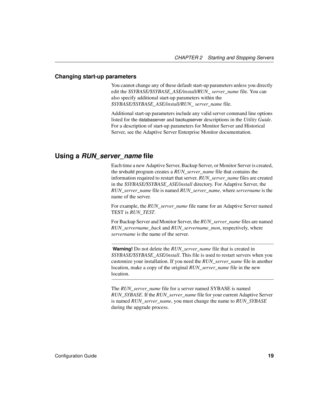 Sybase DC35823-01-1500-04 manual Changing start-up parameters, Starting and Stopping Servers 