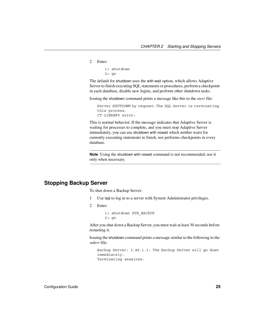 Sybase DC35823-01-1500-04 manual Stopping Backup Server, Enter 