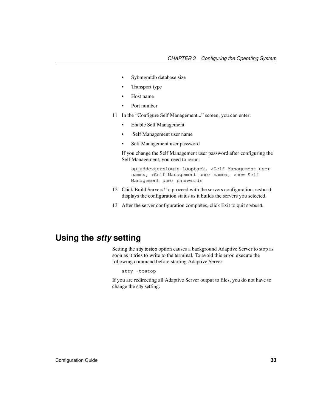 Sybase DC35823-01-1500-04 manual Using the stty setting 