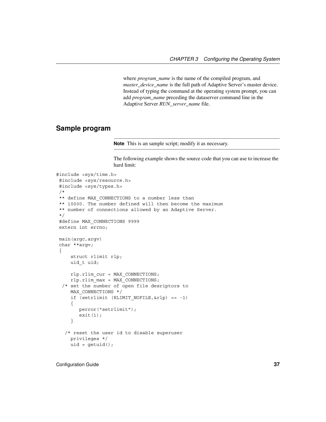 Sybase DC35823-01-1500-04 manual Sample program, Maxconnections 