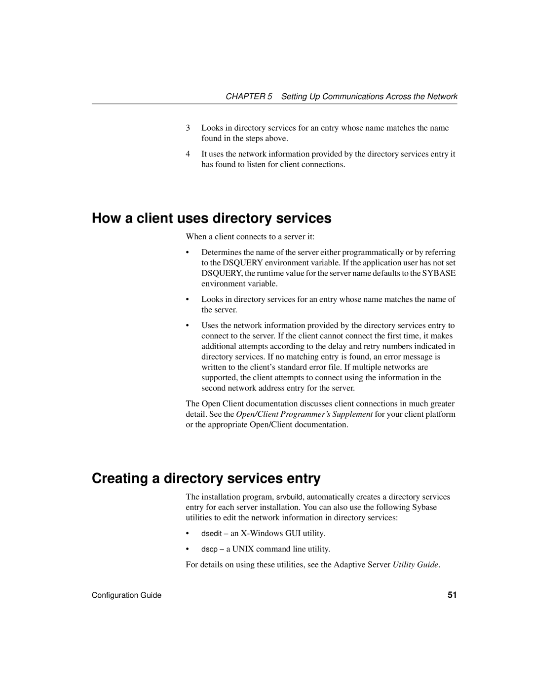 Sybase DC35823-01-1500-04 manual How a client uses directory services, Creating a directory services entry 