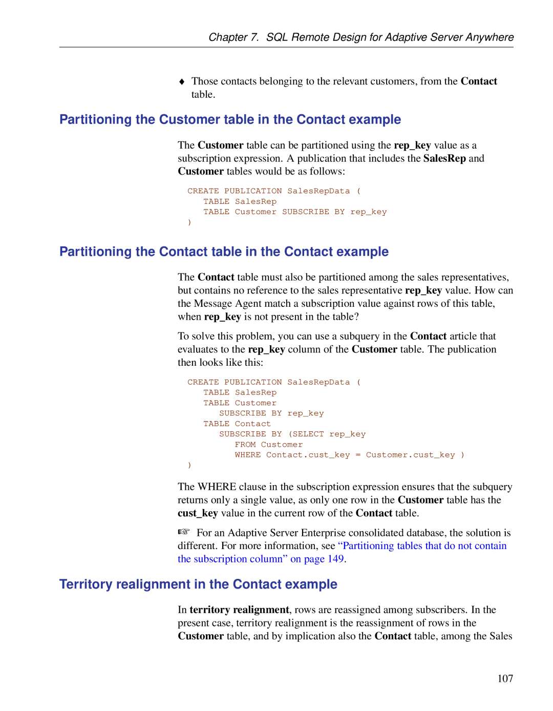 Sybase DC38133-01-0902-01 manual Partitioning the Customer table in the Contact example 