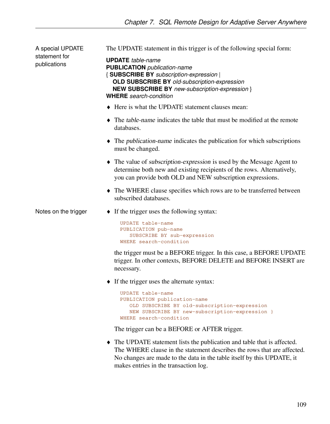 Sybase DC38133-01-0902-01 manual Special Update statement for publications 