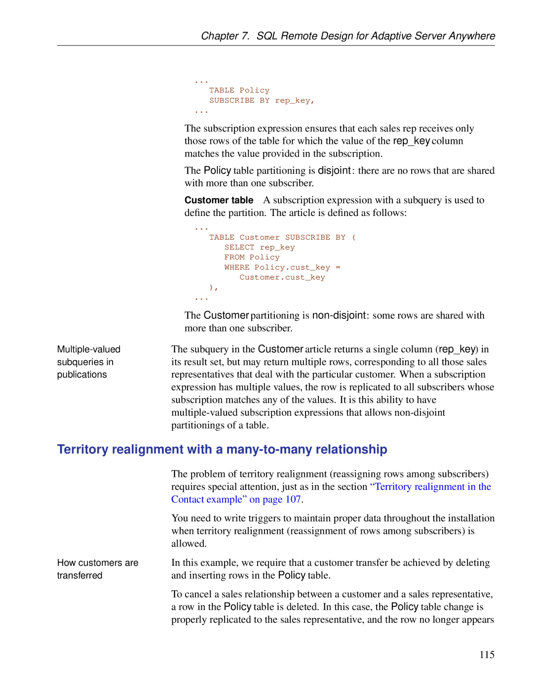 Sybase DC38133-01-0902-01 manual Territory realignment with a many-to-many relationship, Contact example on 