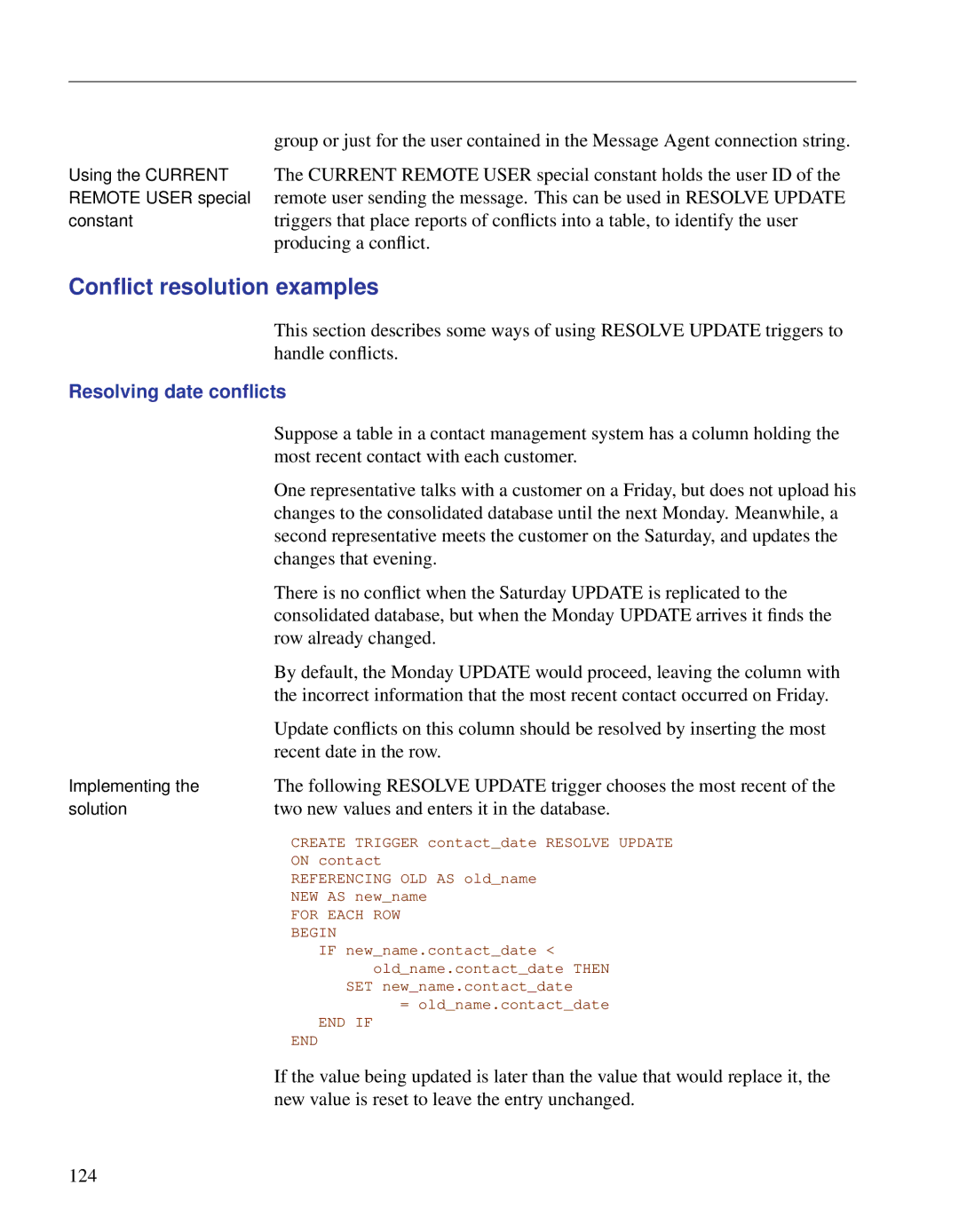 Sybase DC38133-01-0902-01 manual Conﬂict resolution examples, Resolving date conﬂicts 