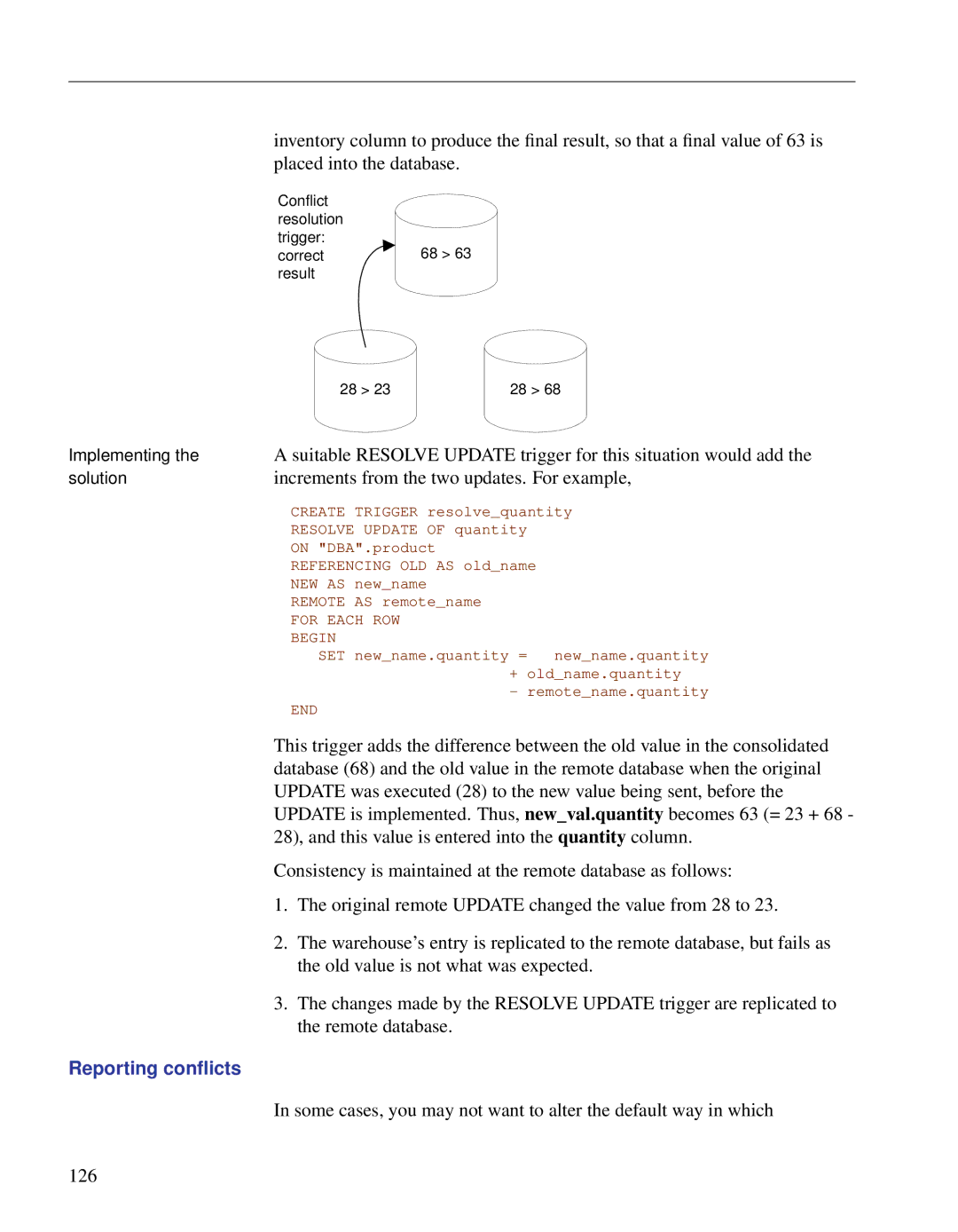 Sybase DC38133-01-0902-01 manual Increments from the two updates. For example, Reporting conﬂicts 