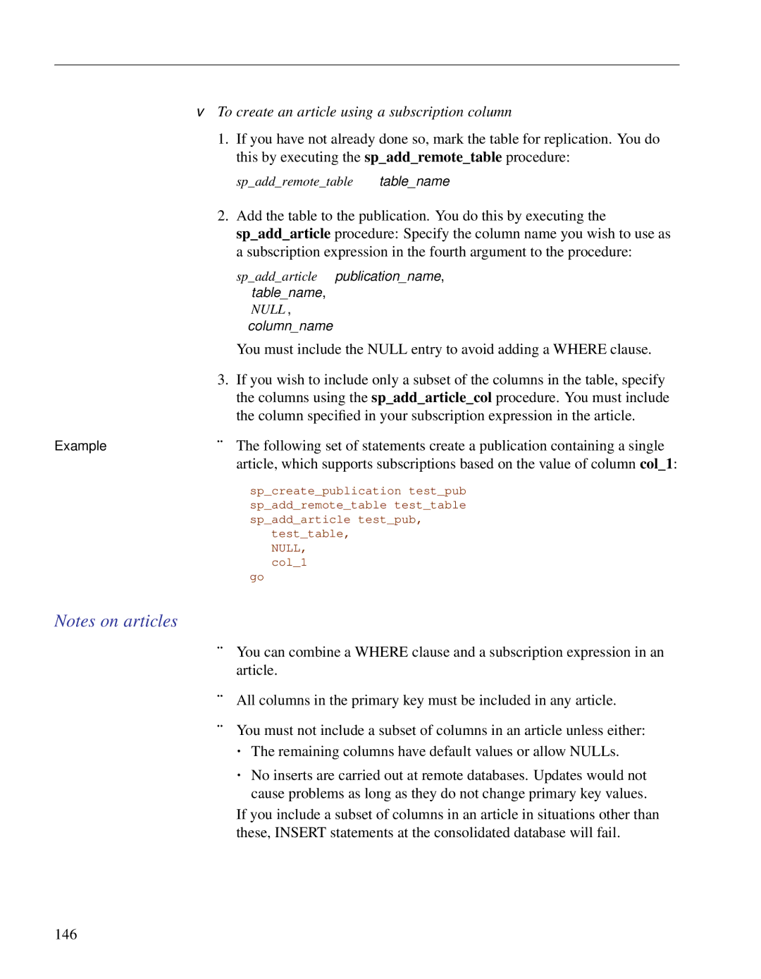 Sybase DC38133-01-0902-01 manual To create an article using a subscription column, Spaddremotetable tablename 