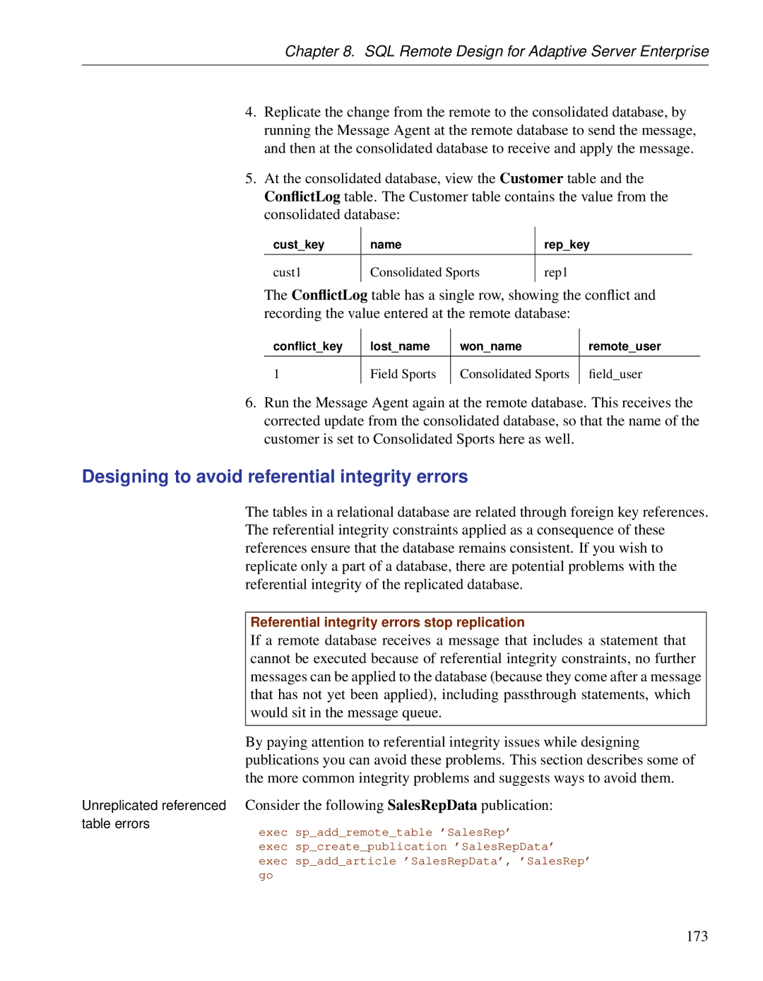 Sybase DC38133-01-0902-01 manual Designing to avoid referential integrity errors, 173 