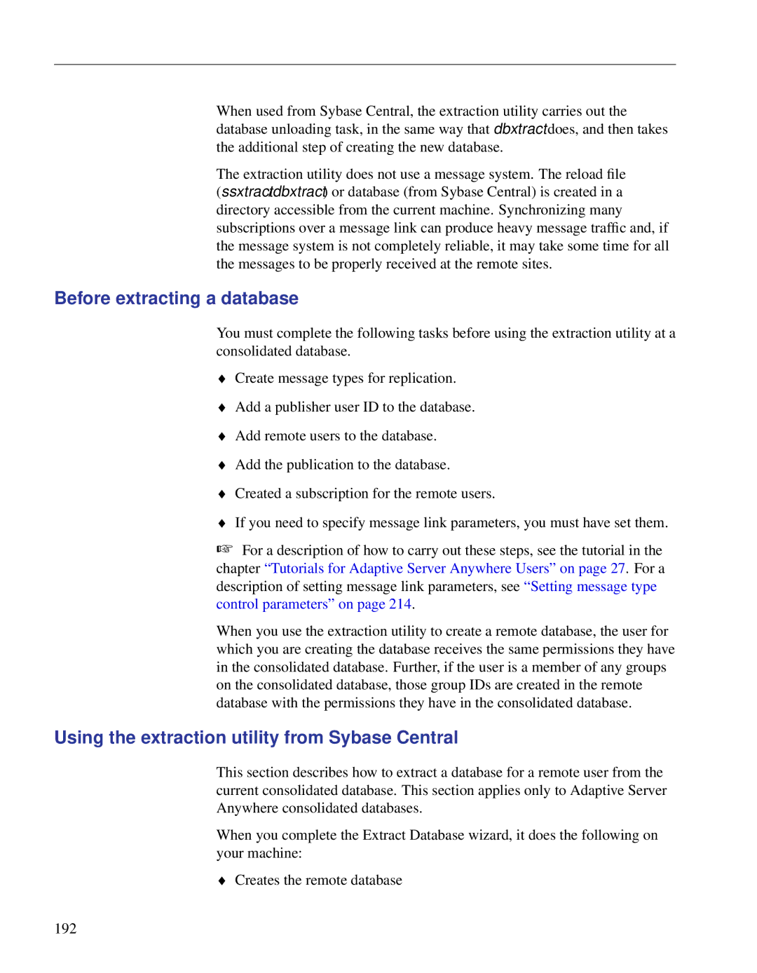 Sybase DC38133-01-0902-01 manual Before extracting a database, Using the extraction utility from Sybase Central 