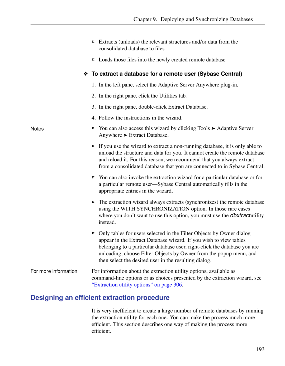 Sybase DC38133-01-0902-01 manual Designing an efﬁcient extraction procedure 